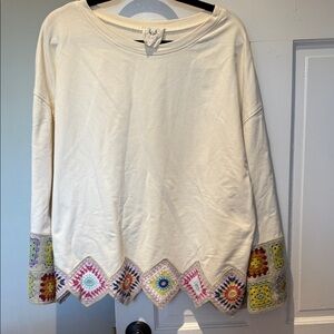 Cream Crochet Trim Bell Sleeve Fantastic Fawn 100% Cotton Women's Sweatshirt L
